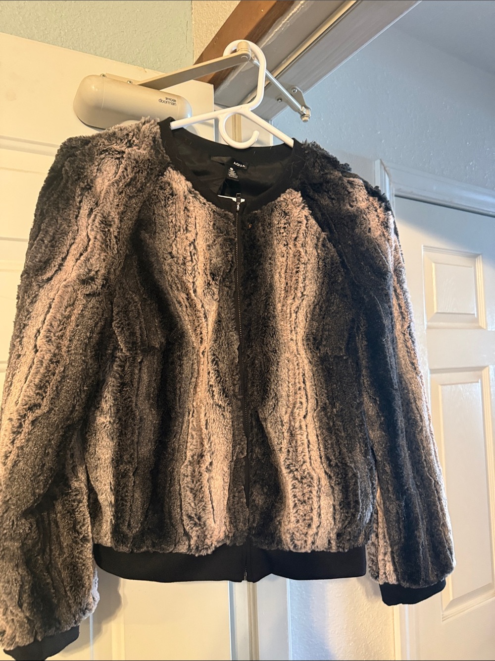 Faux Fur Bomber Jacket by Aqua - Gray/Black